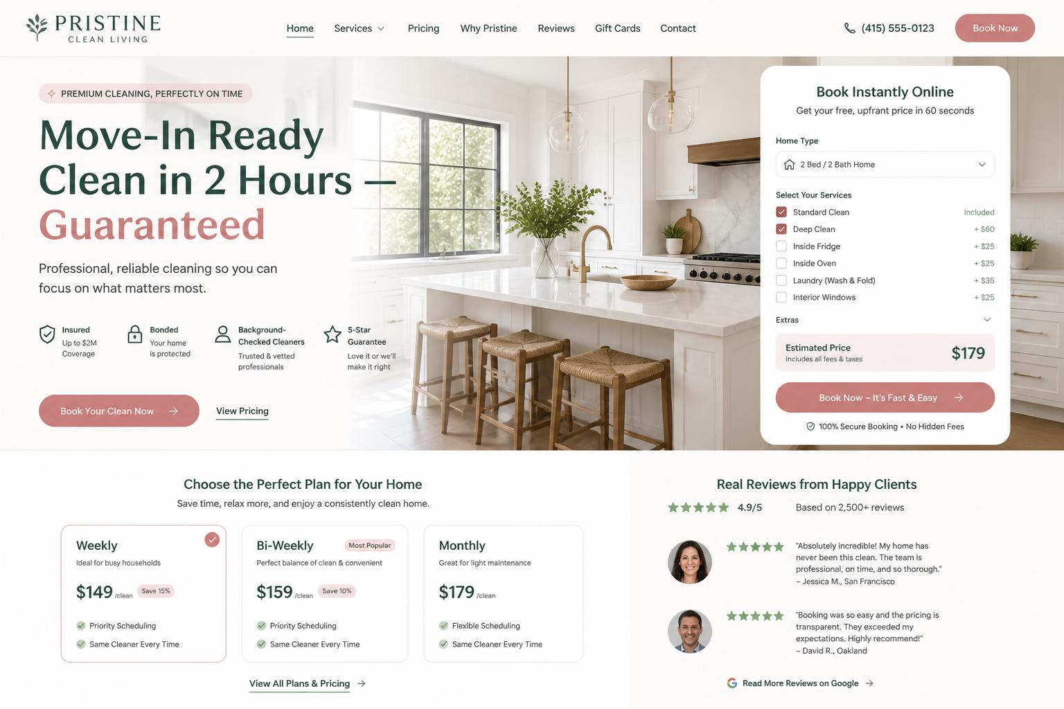 Pristine Pro Cleaning — Cleaning website design preview