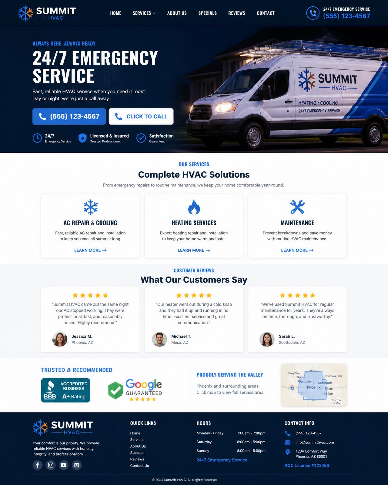 HVAC service company website built by Facility Works Web Designs