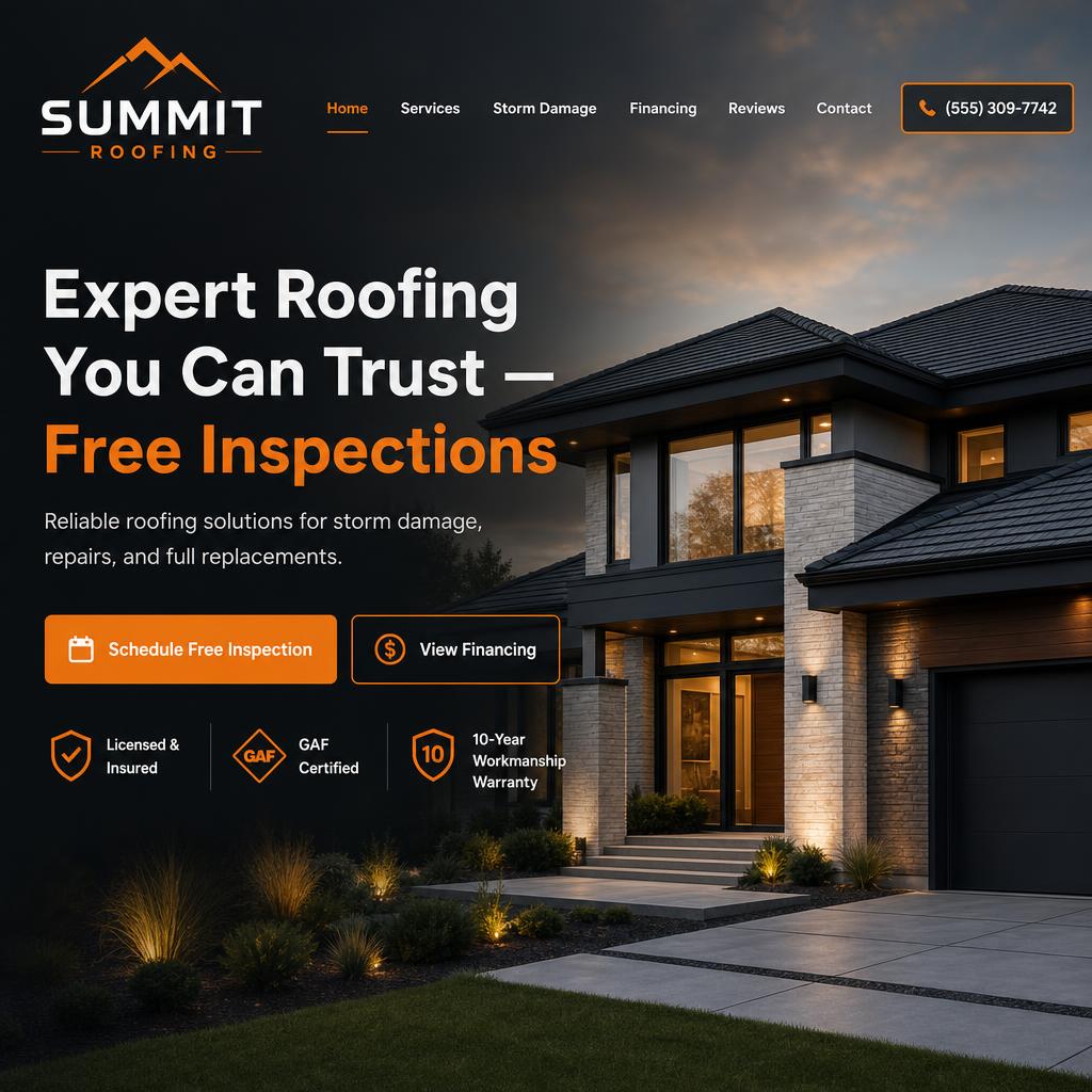 Roofing website screenshot